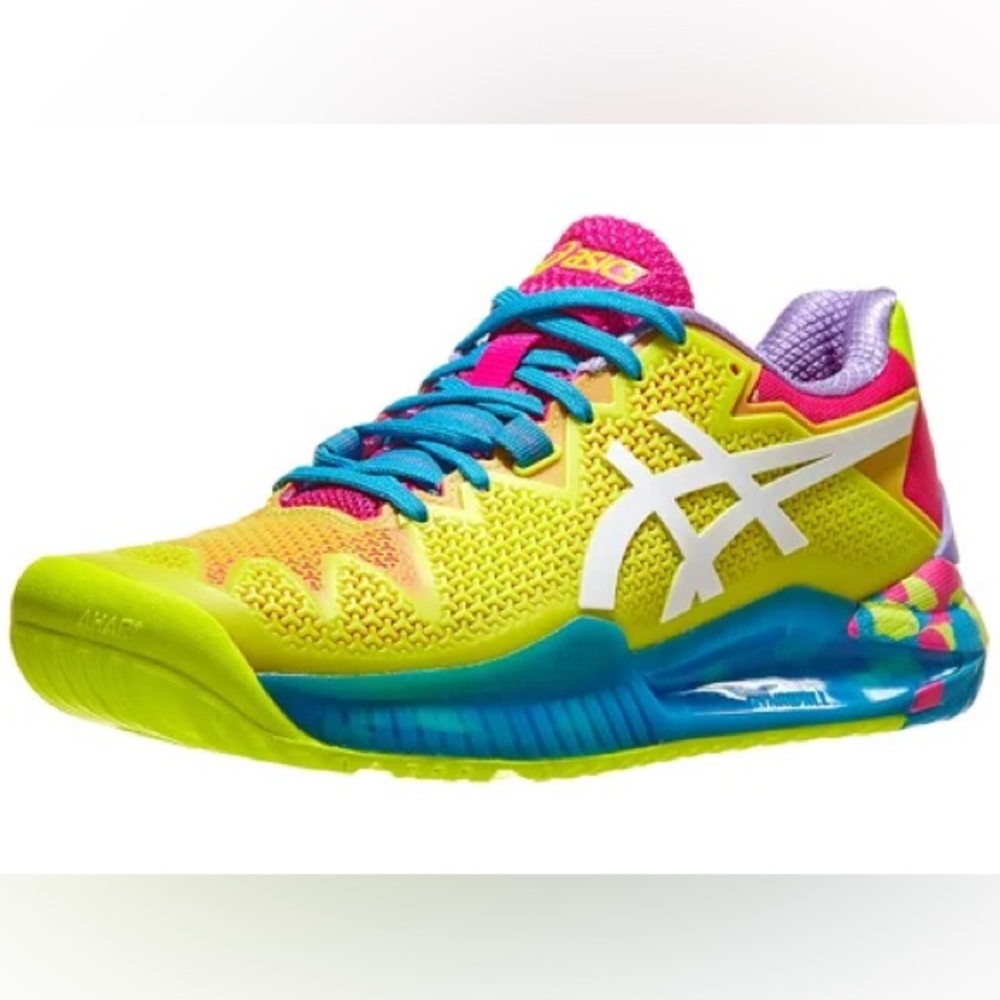 Asics Women's Gel-Resolution 8 Tennis Shoes. Women’s Size 6. Yellow Pink White
